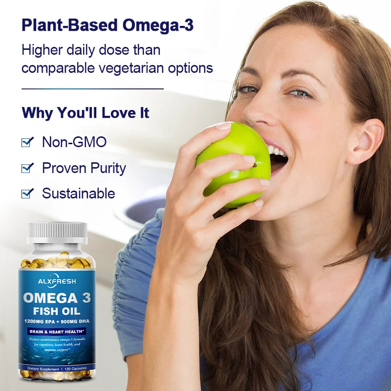 ALXFRESH Wild Caught Omega-3 Fish Oil Softgels – High EPA & DHA Daily Dietary Supplement