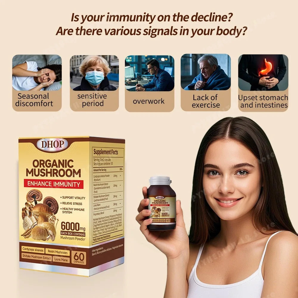 Mushroom Complex Capsules – Cordyceps, Reishi, Shiitake & Lion’s Mane Blend, 60 Capsules