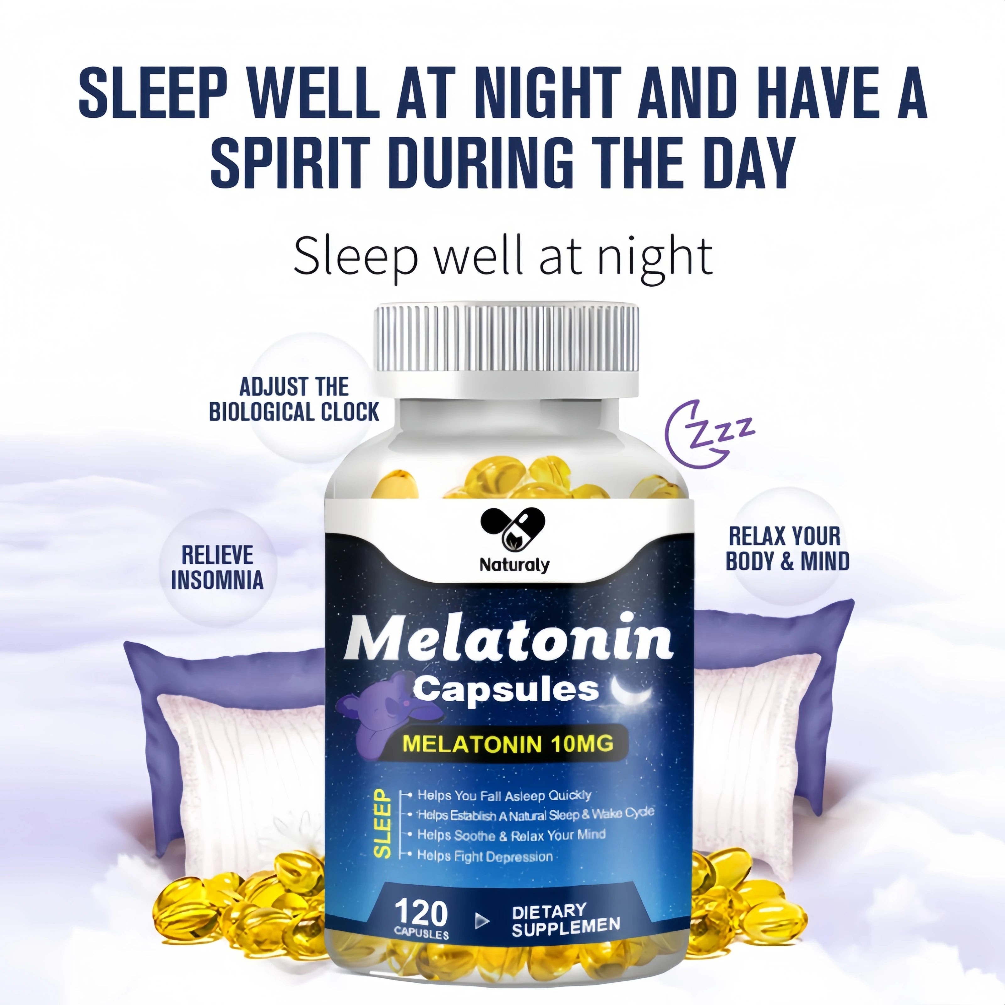 Melatonin Capsules – Natural Sleep Support, Relaxation & Jet Lag Relief