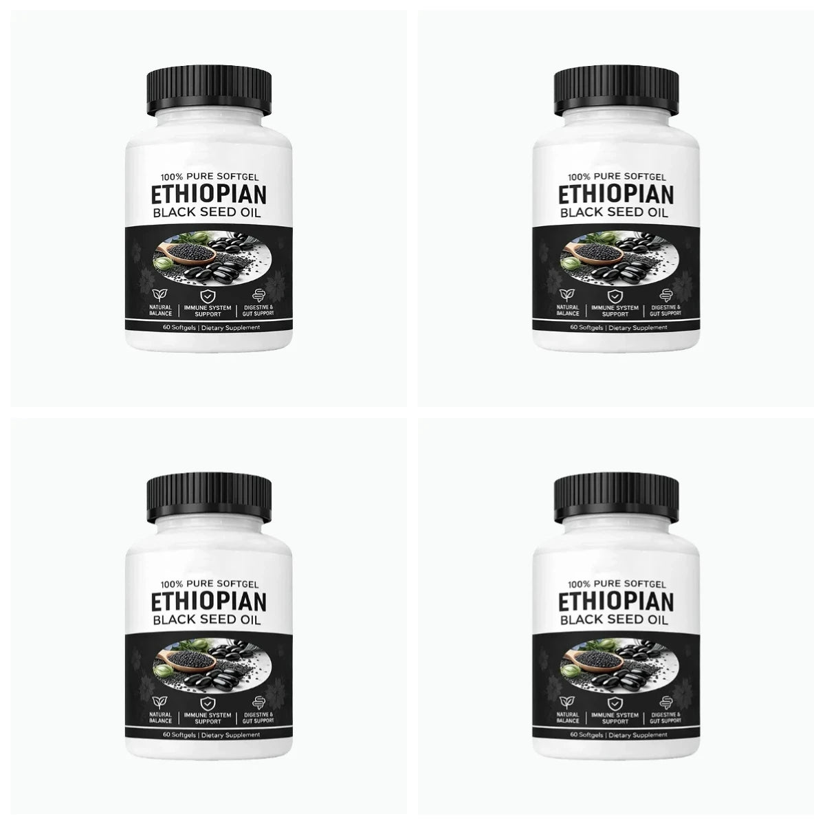 Ethiopian Black Seed Oil Softgels 800mg – 4.64% Thymoquinone, 60 Softgels