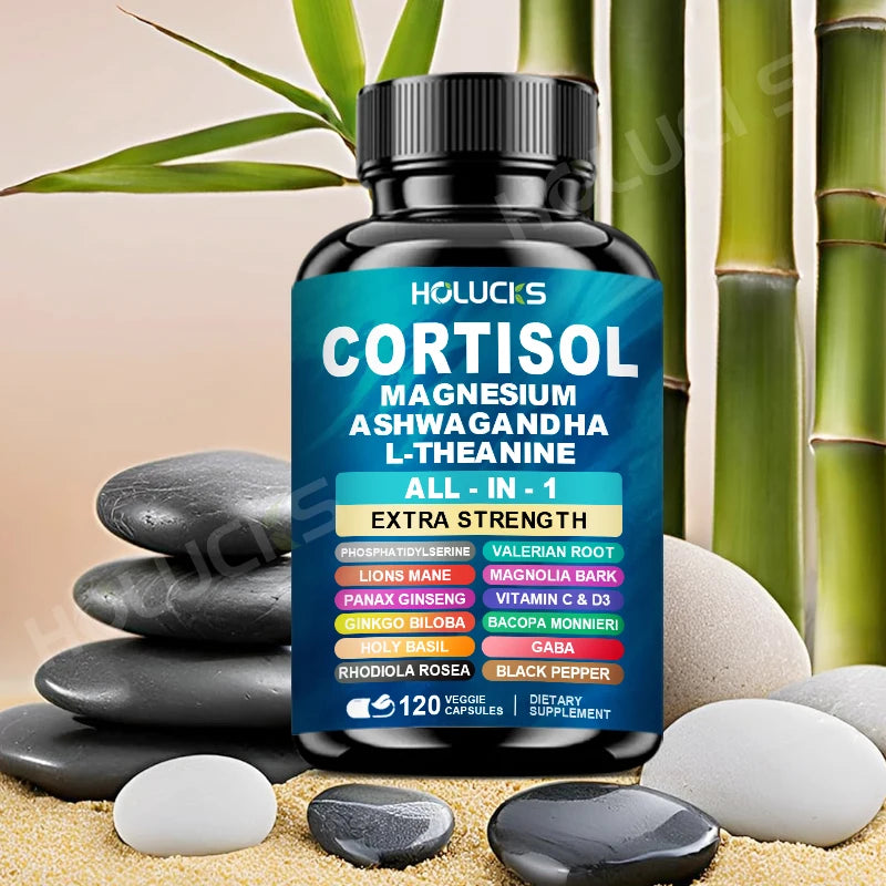 HOLUCKS Corti-Soothe Supplement with Ashwagandha, Magnesium & L-Theanine – Daily Stress & Relaxation Support