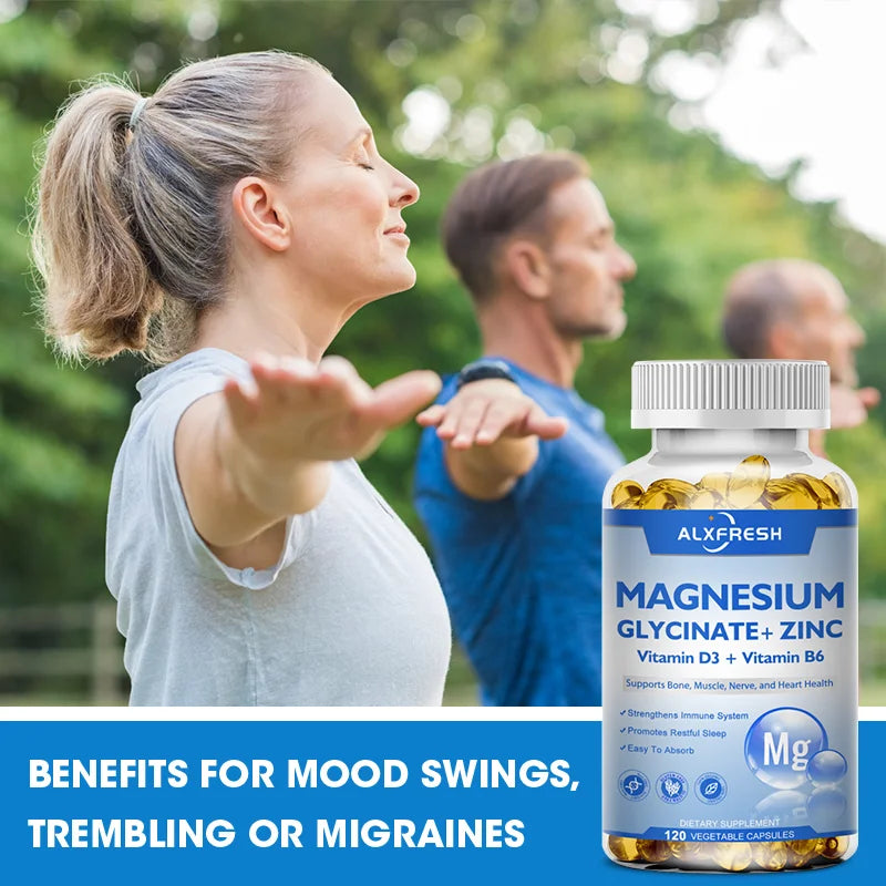 ALXFRESH Magnesium Glycinate 500mg Capsules – High Absorption Magnesium with Zinc, Vitamin D3 & Vitamin B6