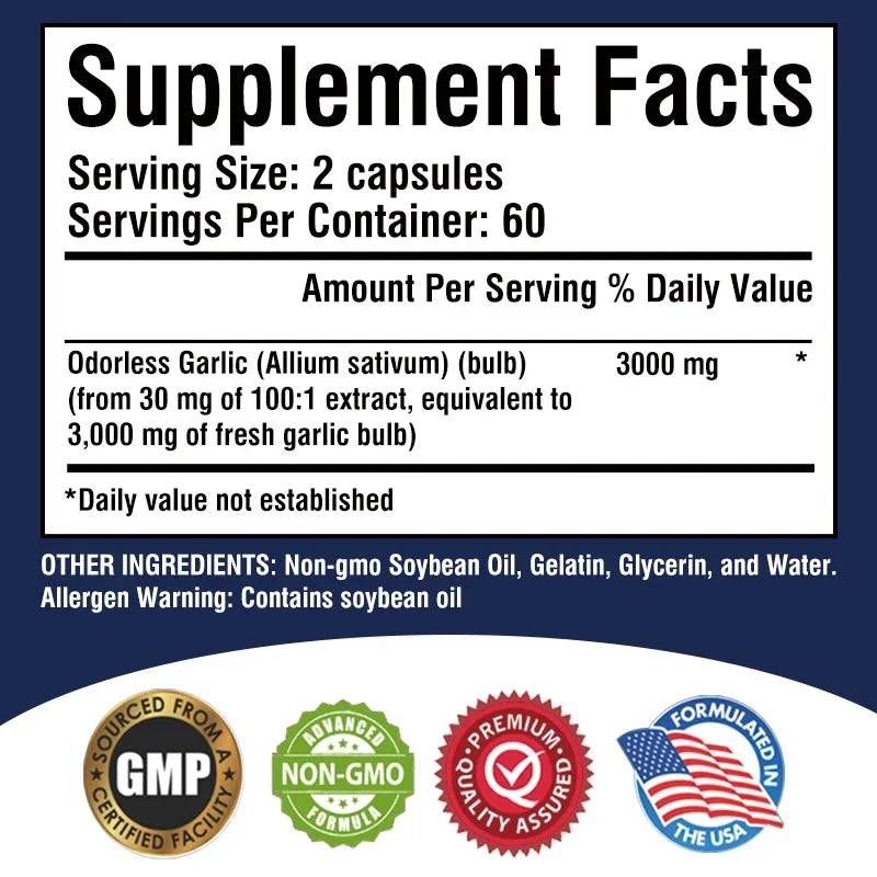 XEMENRY Odorless Garlic Capsules – Daily Heart, Immune & Cardiovascular Health Support