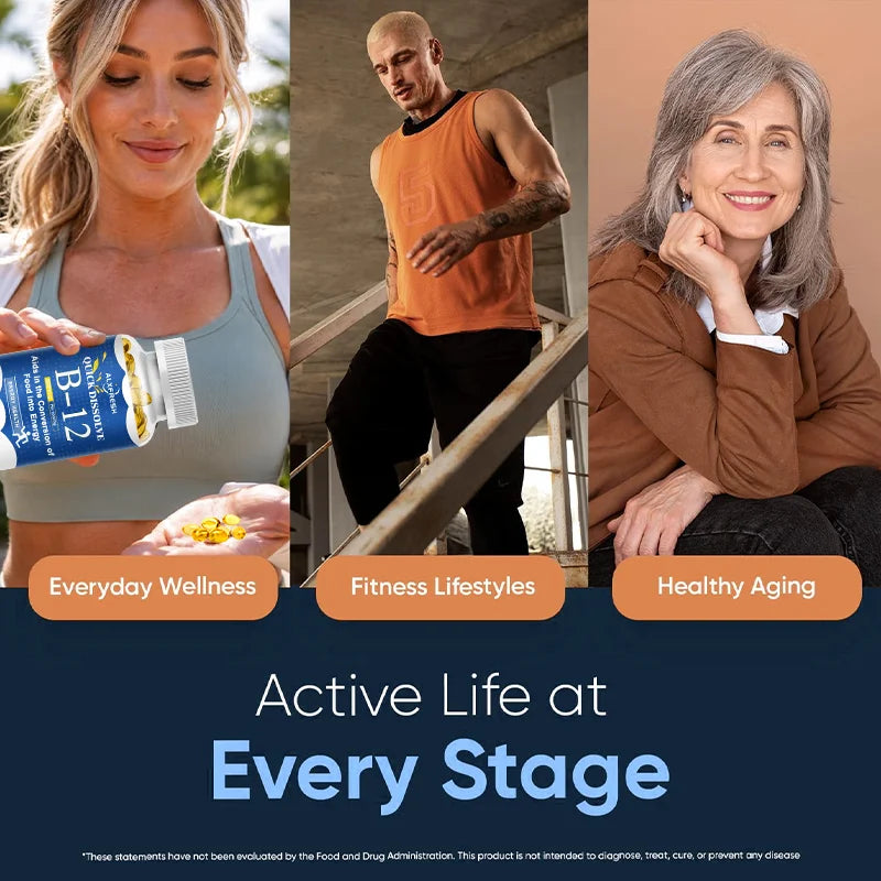 ALXFRESH Vitamin B12 Capsules – Daily B12 Supplement for Energy, Nervous System & Mood Support