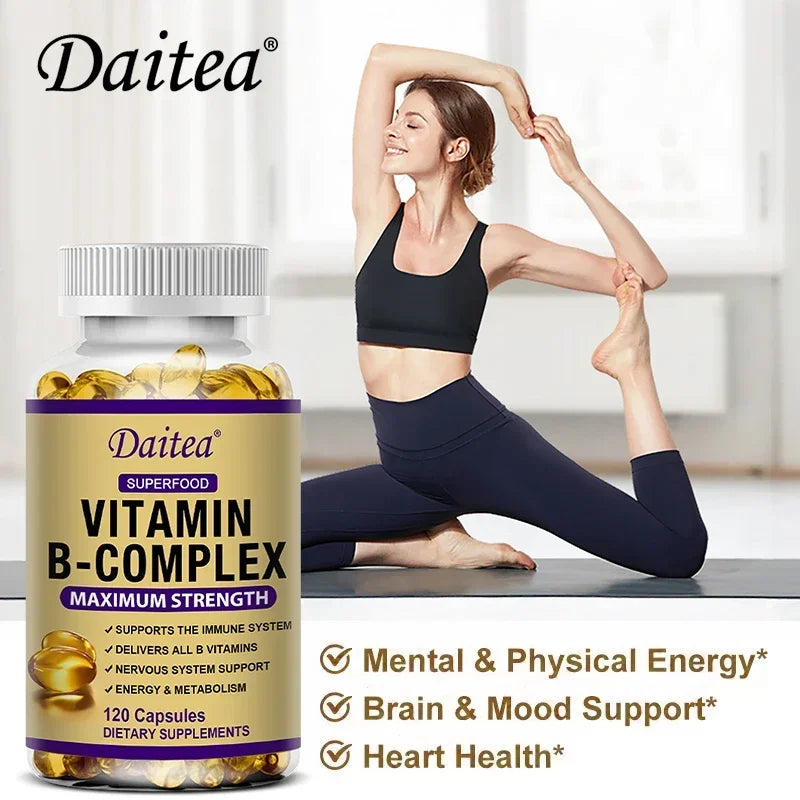 Vitamin B Complex Capsules with B12, B6 & Biotin – Energy Metabolism, Nervous System, Immune & Stress Support Supplement (30/60/120 Capsules)