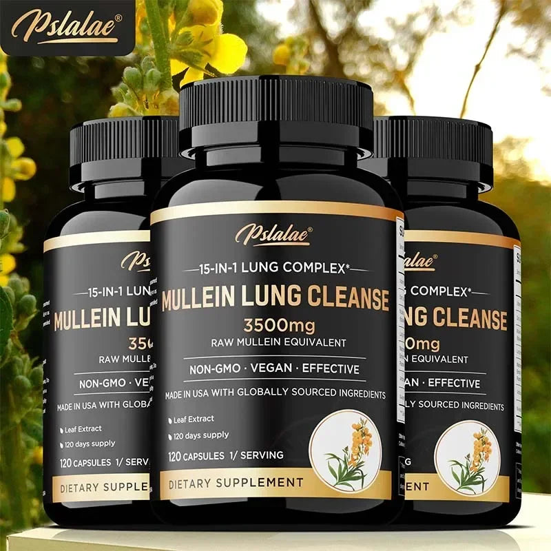 PSLALAE Mullein Lung Support Capsules with NAC & Turmeric 3500mg – Respiratory Health, Immune Support & Daily Lung Wellness Supplement (30/60/120 Capsules)