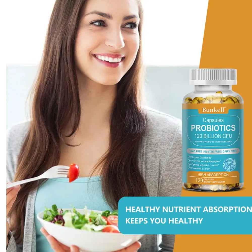 Bunkell 120 Billion CFU Probiotic Supplement with Prebiotics – Daily Gut & Digestive Health Support for Women & Men