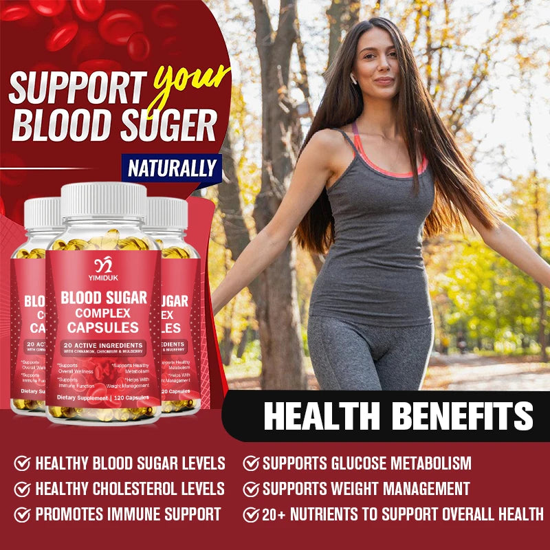 Yimiduk Blood Sugar Support Capsules with Cinnamon, Chromium & Mulberry | Metabolic & Immune Health Supplement | 60/120 Capsules