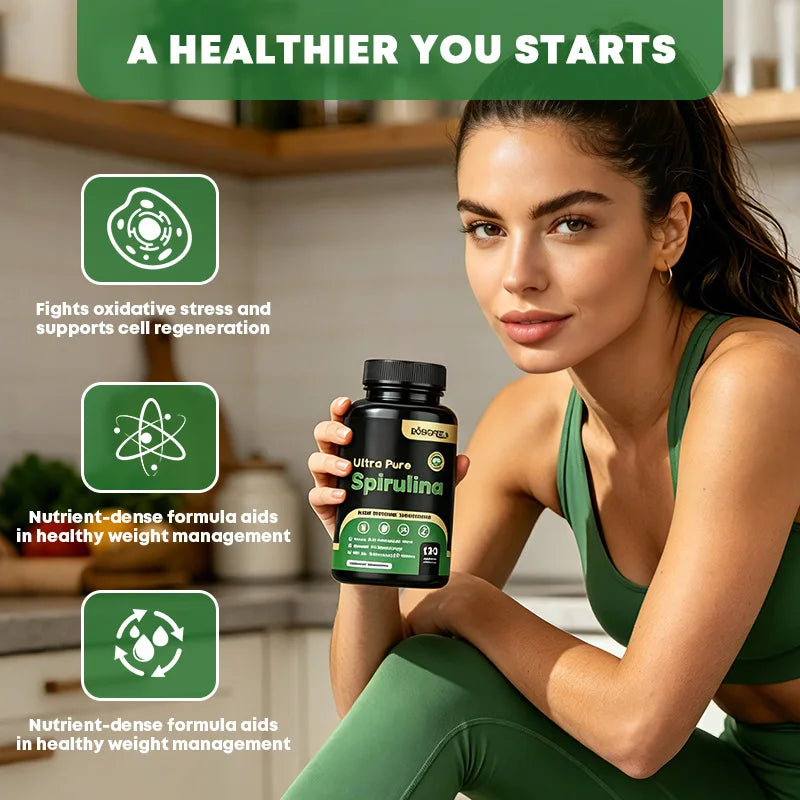 BOSGREE Organic Spirulina Capsules – Daily Superfood Supplement for Immune, Heart & Detox Support