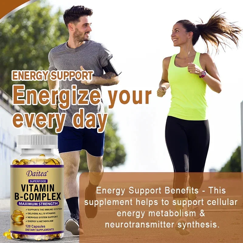 Vitamin B Complex Capsules with B12, B6 & Biotin – Energy Metabolism, Nervous System, Immune & Stress Support Supplement (30/60/120 Capsules)