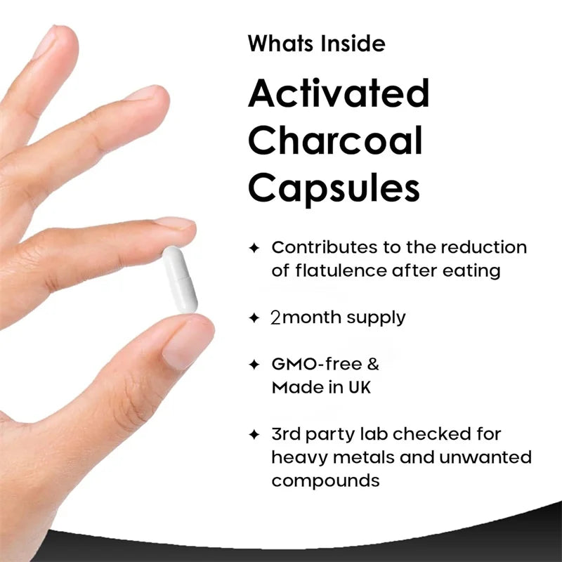 PSLALAE Activated Charcoal Capsules – Natural Detox Supplement for Gut Health, Gas & Bloating Relief