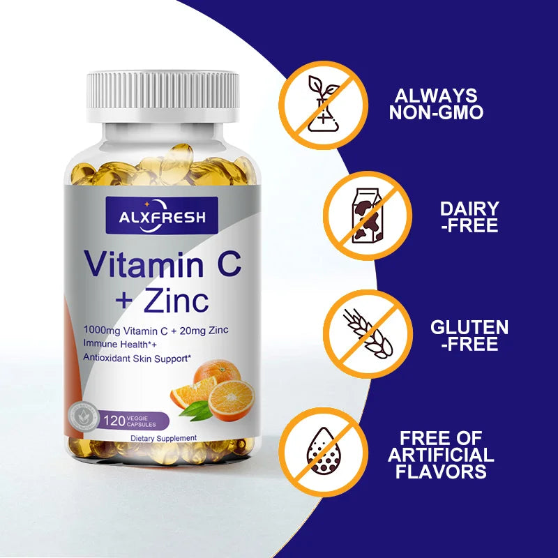 ALXFRESH Vitamin C 1000mg with Zinc 20mg Capsules – Immune Support & Daily Wellness Supplement