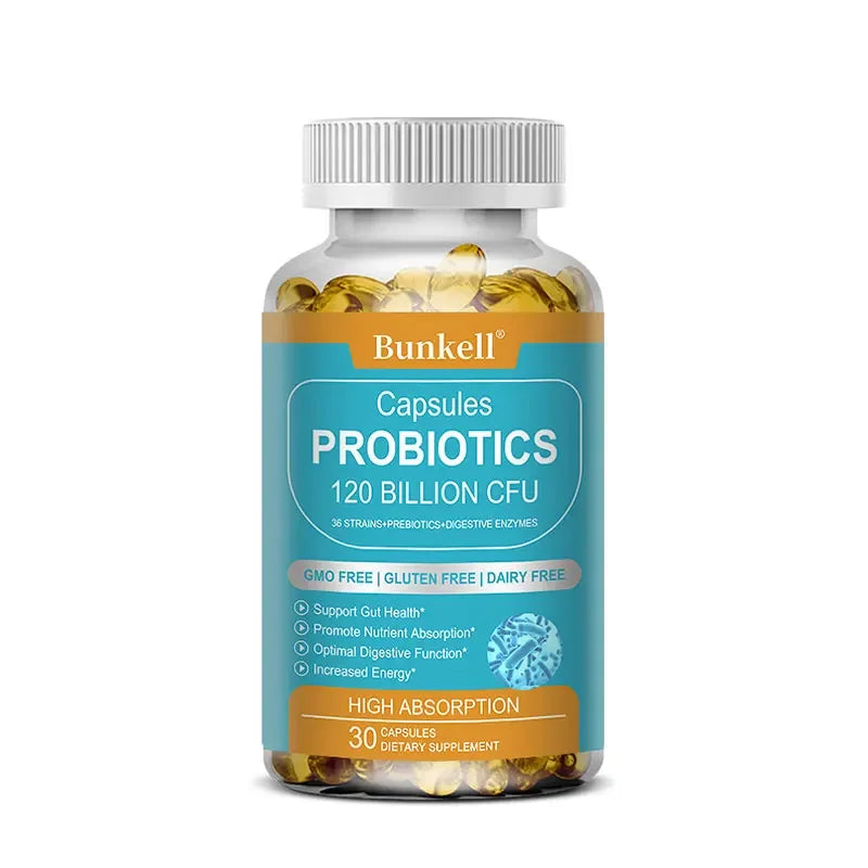 Bunkell 120 Billion CFU Probiotic Supplement with Prebiotics – Daily Gut & Digestive Health Support for Women & Men