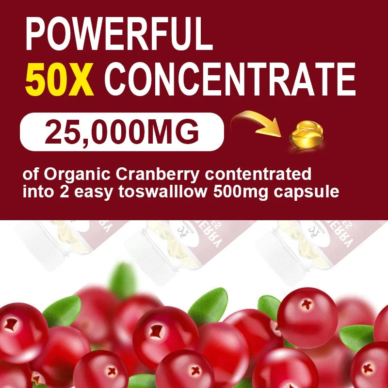 Organic Cranberry Capsules 25,000mg – Urinary Tract, Bladder, Kidney & Immune Health Support | 120 Capsules