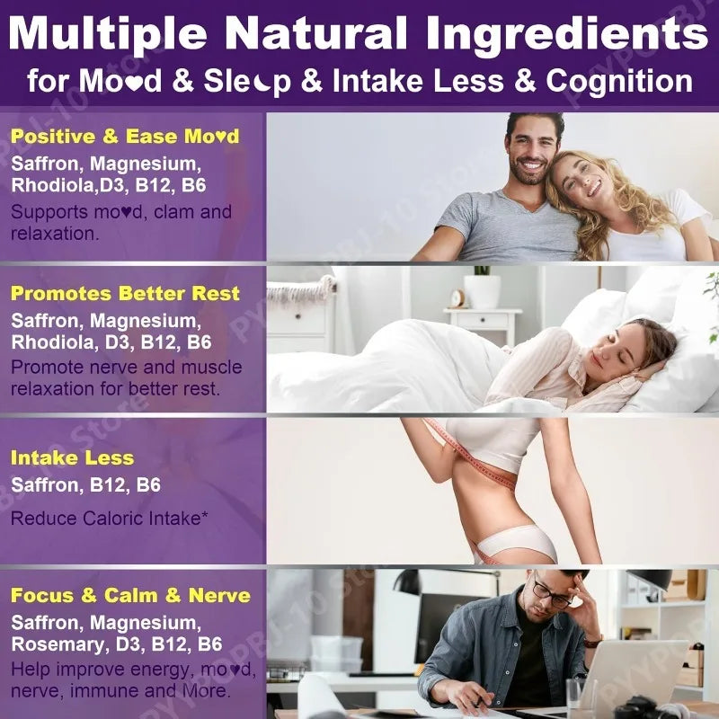 Saffron Gummies with Magnesium Glycinate, Vitamins B6, B12 & D3 – Sugar-Free Mood, Relaxation & Focus Support, 120 Gummies
