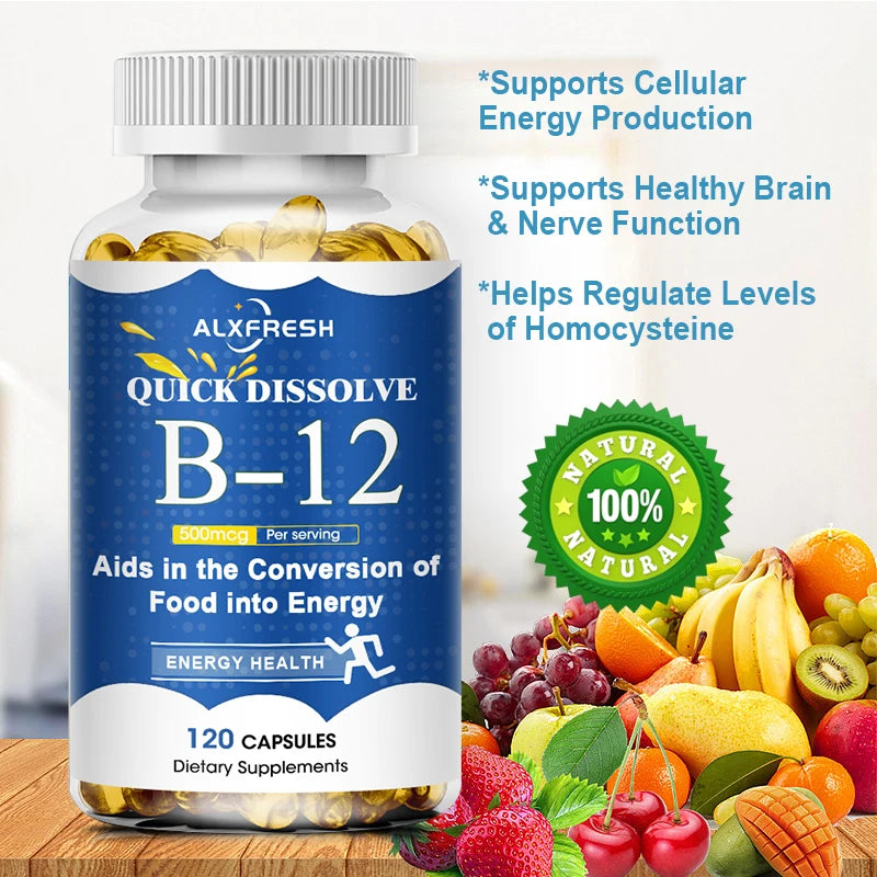 ALXFRESH Vitamin B12 Capsules – Daily Energy, Brain & Nervous System Support Supplement