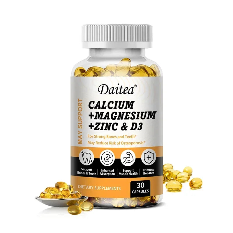 DAITEA Calcium Magnesium Zinc with Vitamin D3 Capsules – Daily Bone, Teeth & Immune Support