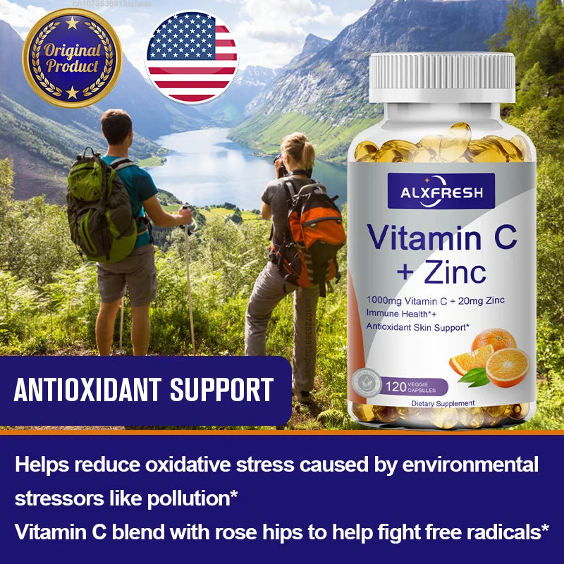 ALXFRESH Vitamin C 1000mg with Zinc 20mg Capsules – Immune Support & Daily Wellness Supplement