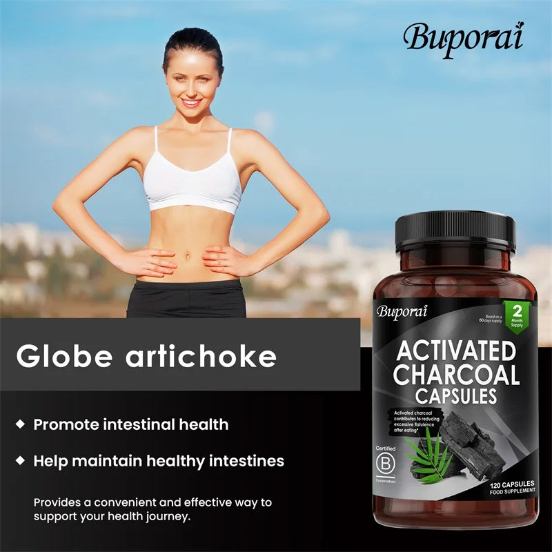 PSLALAE Activated Charcoal Capsules – Natural Detox Supplement for Gut Health, Gas & Bloating Relief