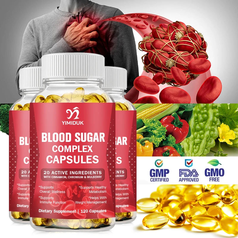 Yimiduk Blood Sugar Support Capsules with Cinnamon, Chromium & Mulberry | Metabolic & Immune Health Supplement | 60/120 Capsules