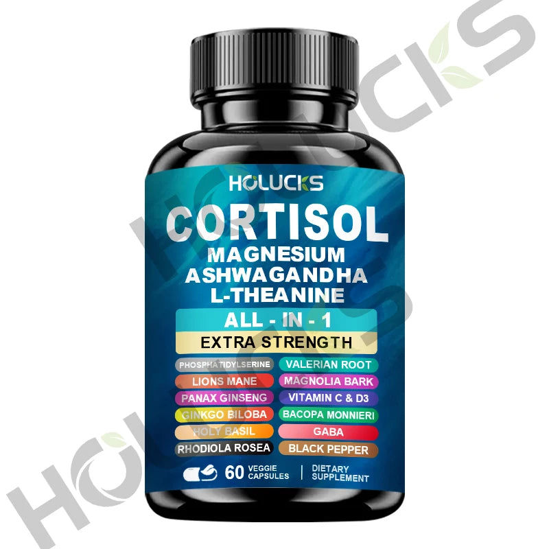 HOLUCKS Corti-Soothe Supplement with Ashwagandha, Magnesium & L-Theanine – Daily Stress & Relaxation Support
