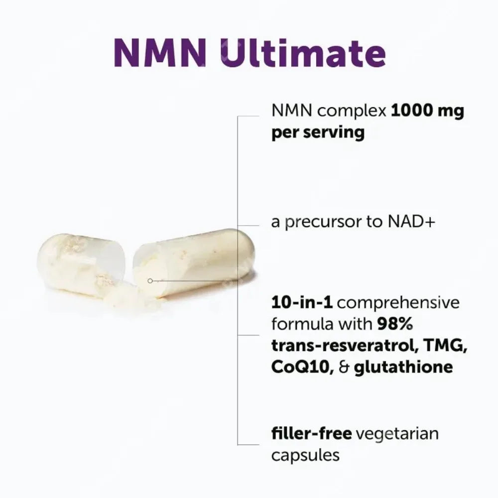 NMN Capsules 1000mg with Resveratrol, CoQ10 & Vitamin C – Vegan Daily Wellness Supplement, 120 Capsules