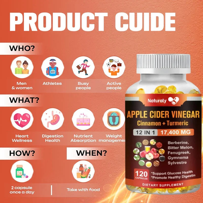 Apple Cider Vinegar Capsules 17,400mg – 12-in-1 Digestive, Immune & Metabolism Support
