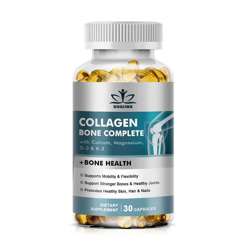 Collagen Bone Complete Capsules with Type I & III Collagen, Calcium, Vitamin D3 & K2 – Bone, Joint, Hair, Skin & Nail Support Supplement