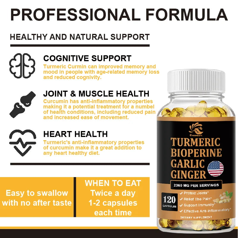 Turmeric, Ginger & Garlic Capsules with Black Pepper – Herbal Wellness Supplement, 60/120 Capsules