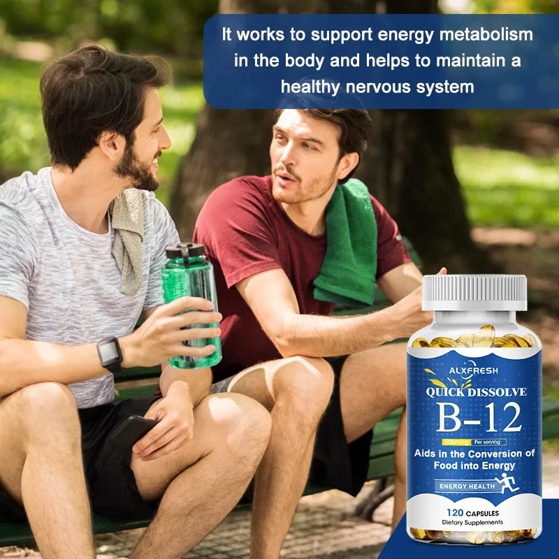 ALXFRESH Vitamin B12 Capsules – Daily B12 Supplement for Energy, Nervous System & Mood Support