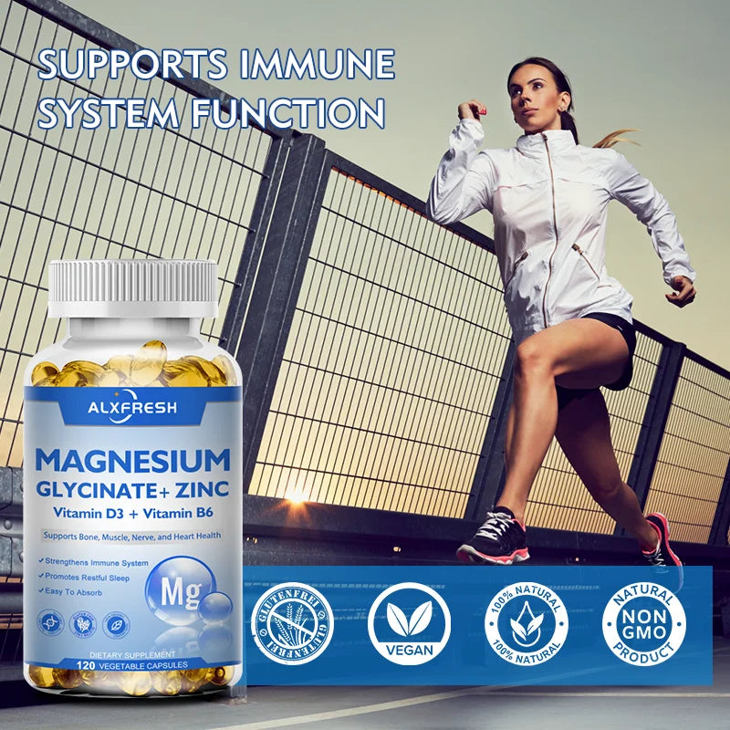 ALXFRESH Magnesium Glycinate 500mg Capsules – High Absorption Magnesium with Zinc, Vitamin D3 & Vitamin B6