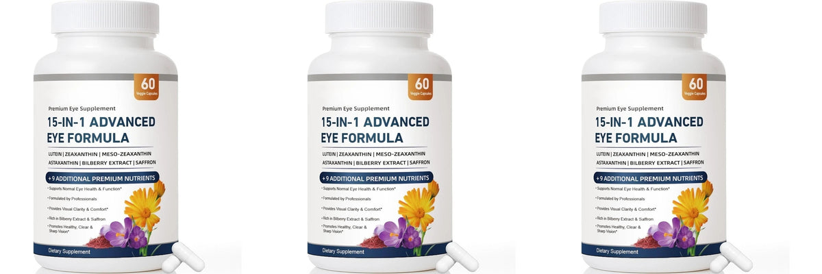 15-in-1 Eye Health Supplement – Lutein, Zeaxanthin, Bilberry Extract & Vitamins C and E, 60 Veggie Capsules
