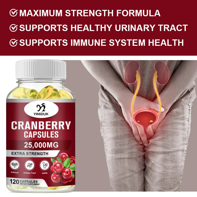 Organic Cranberry Capsules 25,000mg – Urinary Tract, Bladder, Kidney & Immune Health Support | 120 Capsules