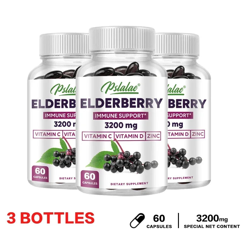 PSLALAE Elderberry Capsules with Vitamin C, D & Zinc – Daily Immune & Antioxidant Support