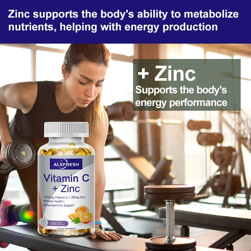 ALXFRESH Vitamin C 1000mg with Zinc 20mg Capsules – Immune Support & Daily Wellness Supplement