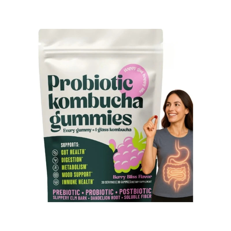 Kombucha & Prebiotic Fiber Gummies – Daily Digestive Wellness Supplement, 30 Gummies