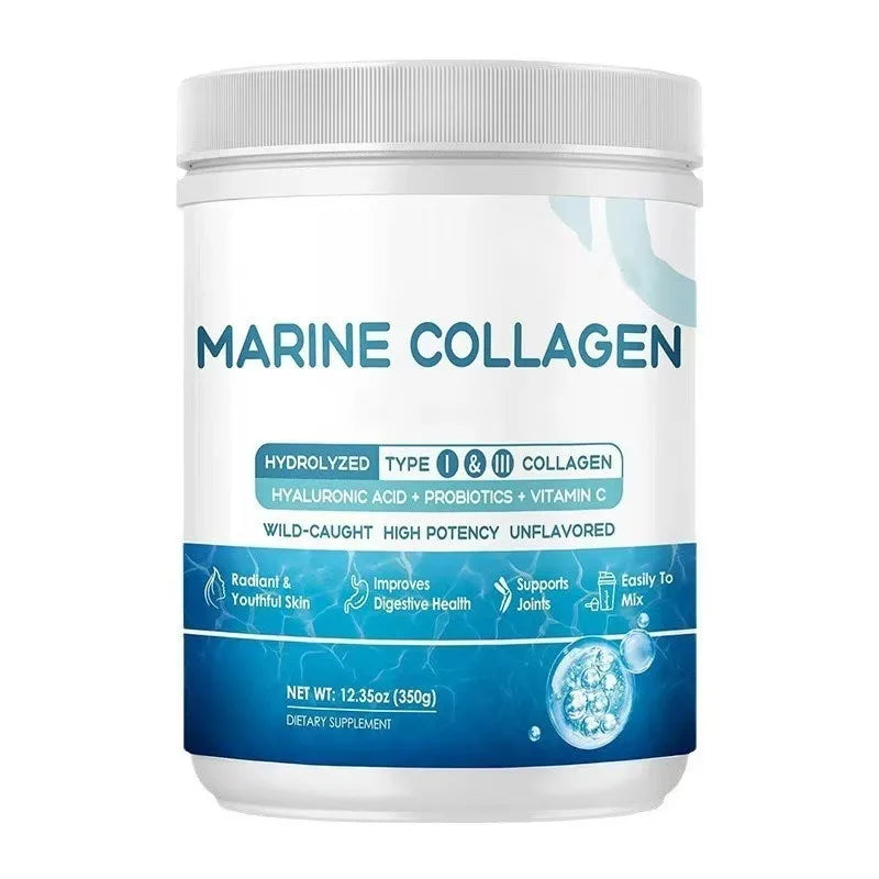 Marine Collagen Peptides Powder – Type I & III Collagen with Vitamin C, Hyaluronic Acid & Probiotics, Unflavoured, 350g