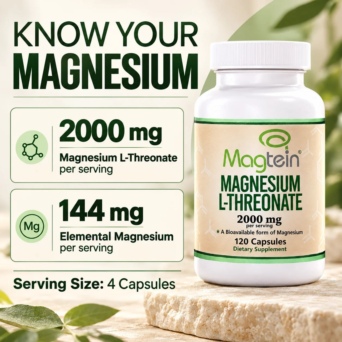 Magnesium L-Threonate Capsules – Cognitive Wellness Support, 120 Vegetarian Capsules
