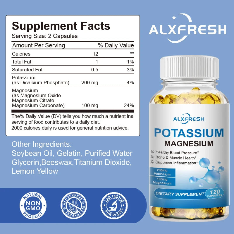 ALXFRESH Potassium & Magnesium Capsules – Daily Mineral & Wellness Supplement