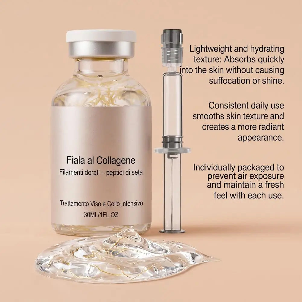 Golden Thread Collagen Ampoule Serum 30ml – Hydrating Silk Peptide Facial Essence for Face & Neck