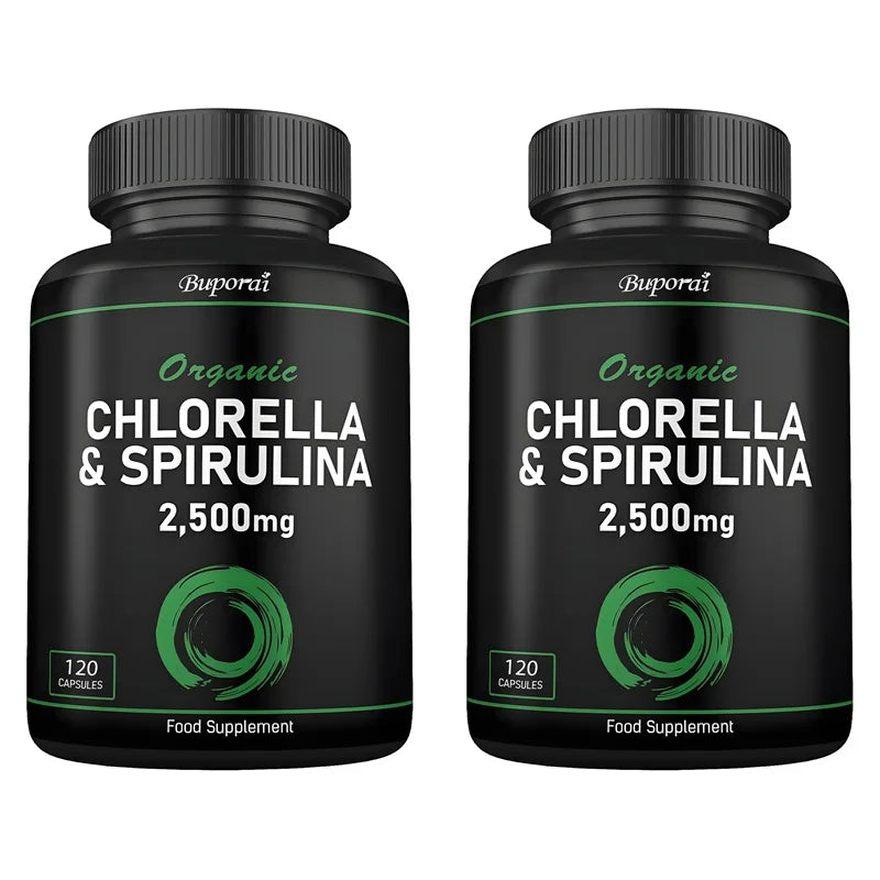 PSLALAE Organic Chlorella & Spirulina 2500mg Capsules – Daily Superfood Supplement for Immune & Energy Support