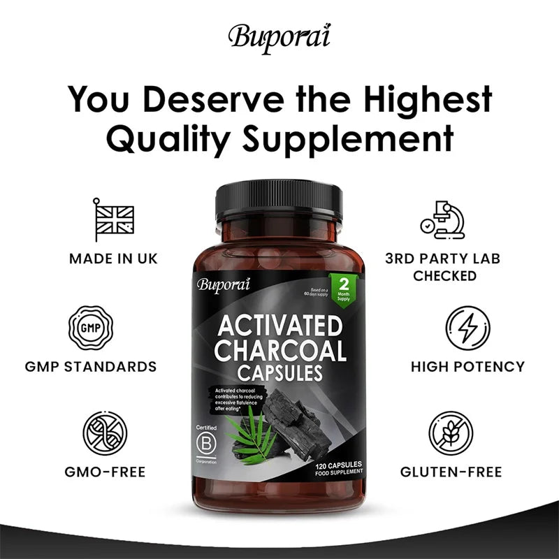 PSLALAE Activated Charcoal Capsules – Natural Detox Supplement for Gut Health, Gas & Bloating Relief