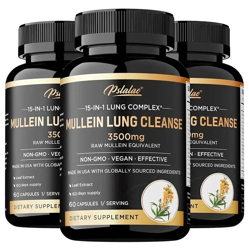 PSLALAE Mullein Lung Support Capsules with NAC & Turmeric 3500mg – Respiratory Health, Immune Support & Daily Lung Wellness Supplement (30/60/120 Capsules)
