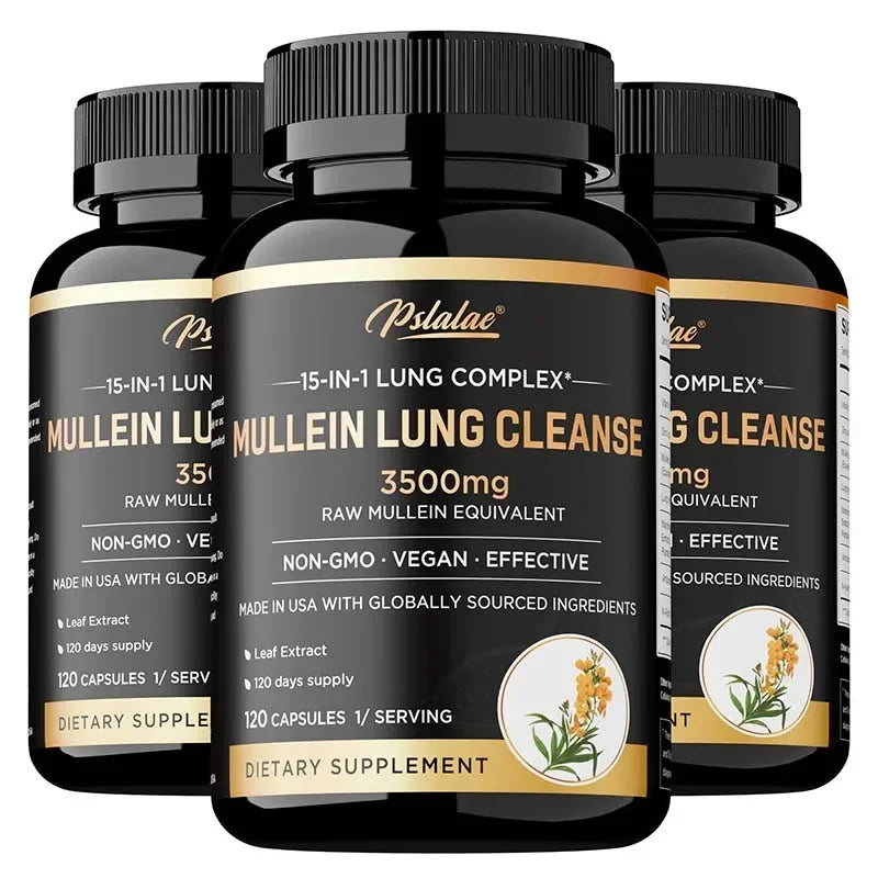 PSLALAE Mullein Lung Support Capsules with NAC & Turmeric 3500mg – Respiratory Health, Immune Support & Daily Lung Wellness Supplement (30/60/120 Capsules)