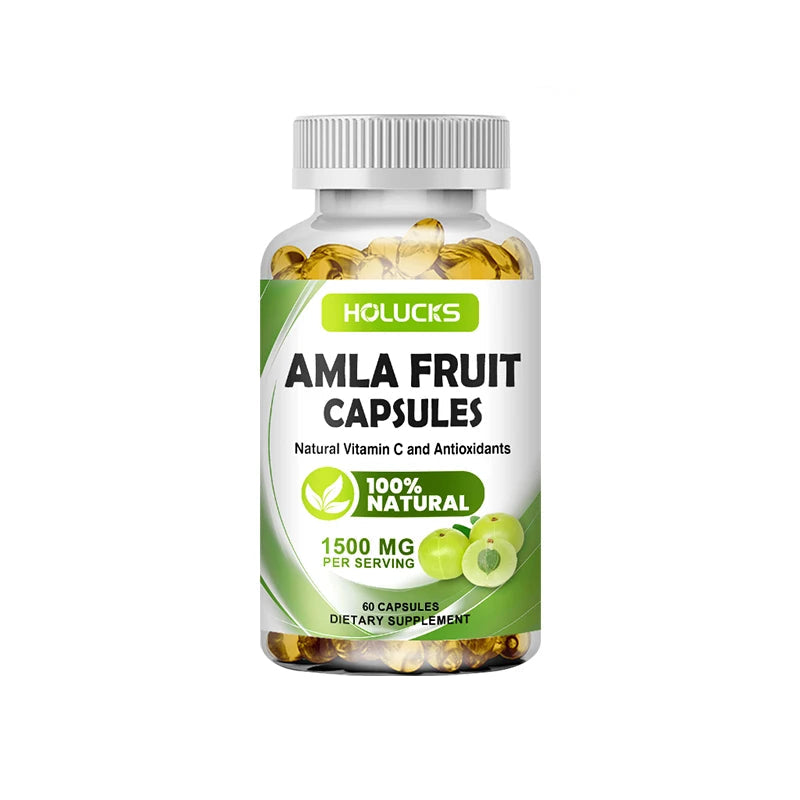 HOLUCKS Organic Amla Fruit 1500mg Capsules – Daily Vitamin C Supplement for Immune, Skin & Hair Support