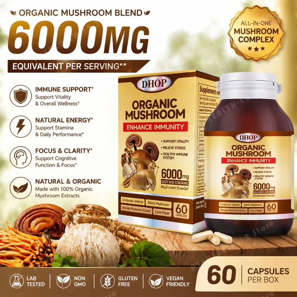 Mushroom Complex Capsules – Cordyceps, Reishi, Shiitake & Lion’s Mane Blend, 60 Capsules