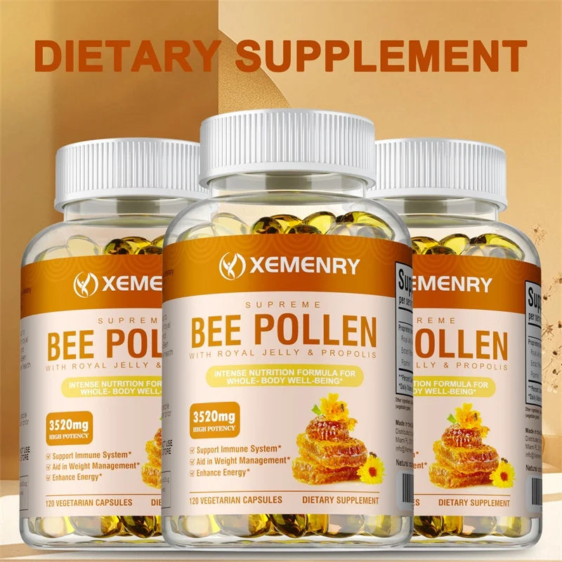 Bee Pollen Capsules with Royal Jelly & Propolis – Immune Support, Natural Energy & Antioxidant Supplement for Men & Women