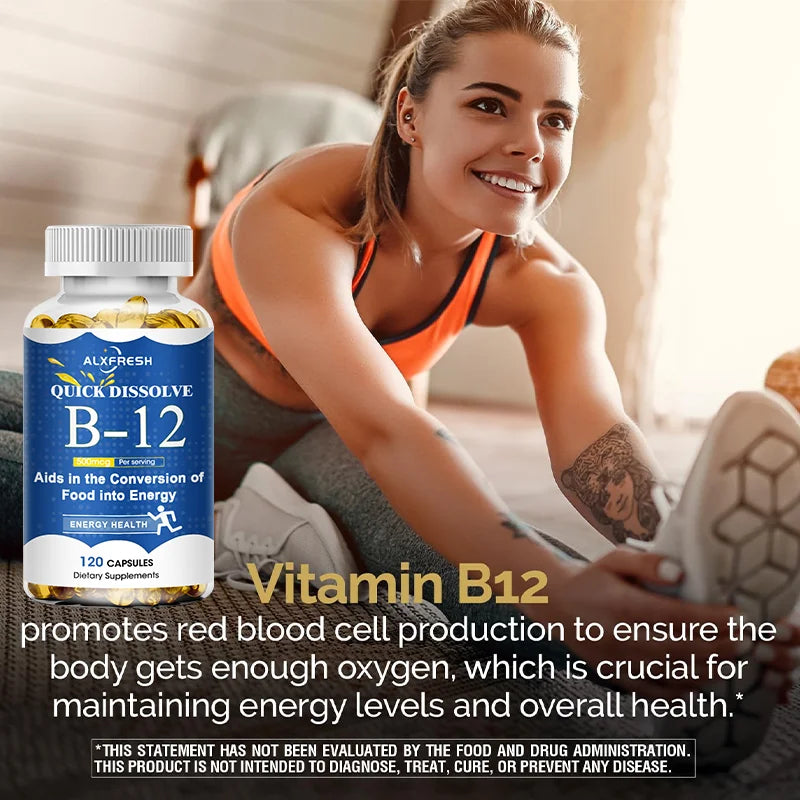ALXFRESH Vitamin B12 Capsules – Daily B12 Supplement for Energy, Nervous System & Mood Support