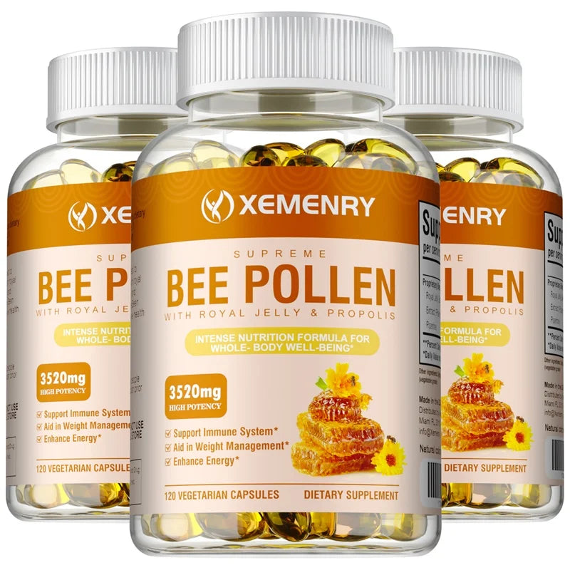 Bee Pollen Capsules with Royal Jelly & Propolis – Immune Support, Natural Energy & Antioxidant Supplement for Men & Women