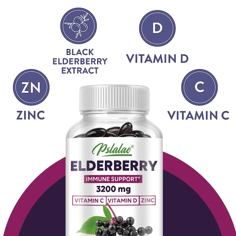 PSLALAE Elderberry Capsules with Vitamin C, D & Zinc – Daily Immune & Antioxidant Support